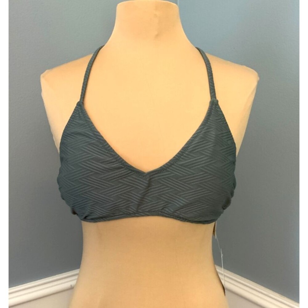 Cupshe Bikini Top Womens M Halter Cross Tie Textured Gray Beach Swim Pool